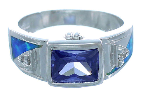 Silver Blue Opal Inlay And Tanzanite Ring Size 6-3/4 RS51268